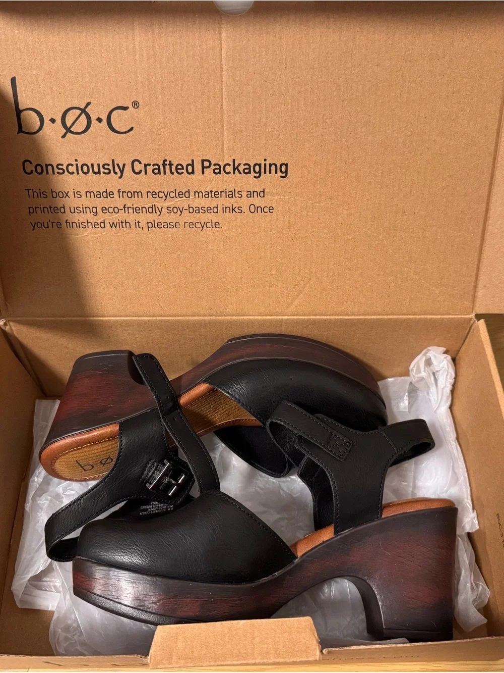 BRAND NEW! boc Natasha Black Leather Platform Slingback Heels w Buckle